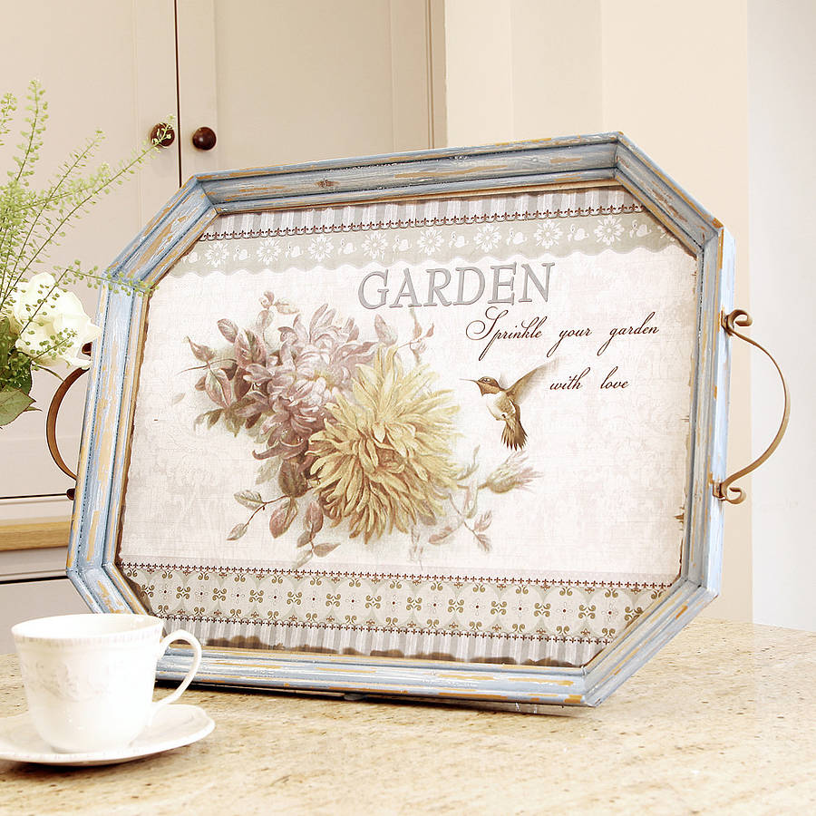 vintage wooden floral serving tray by dibor