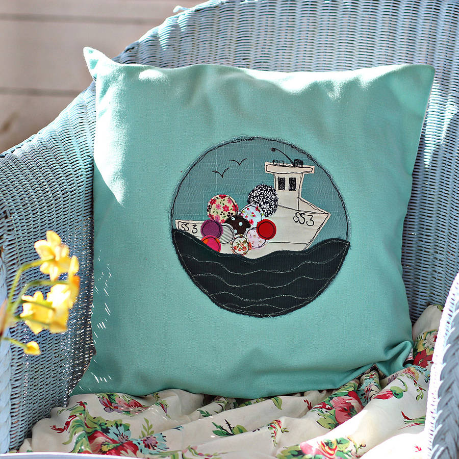 embroidered cushion boat by poppy treffry
