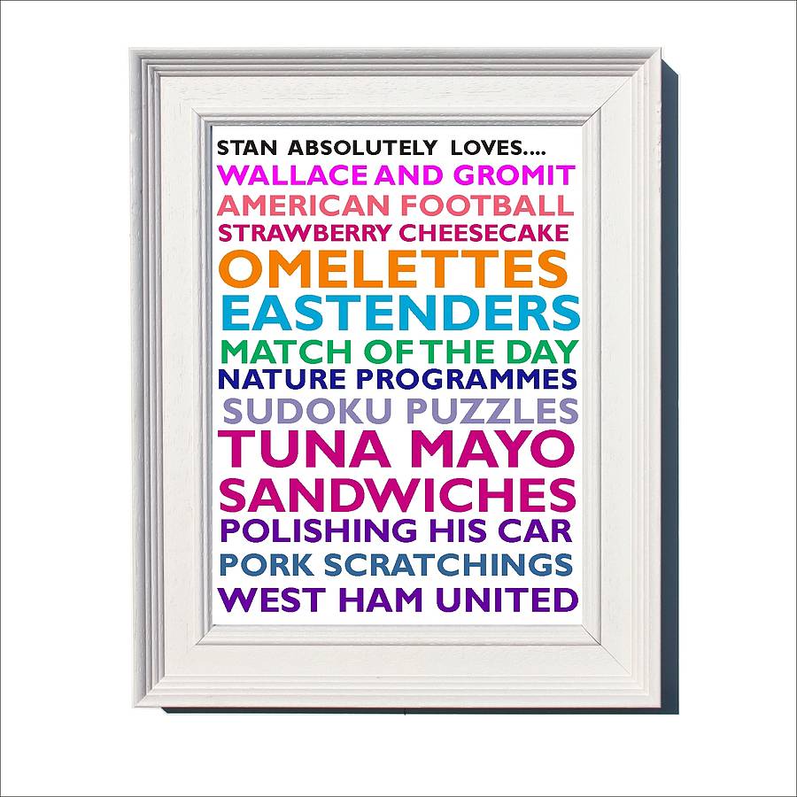 personalised 'favourite things' framed print by rael & pappie