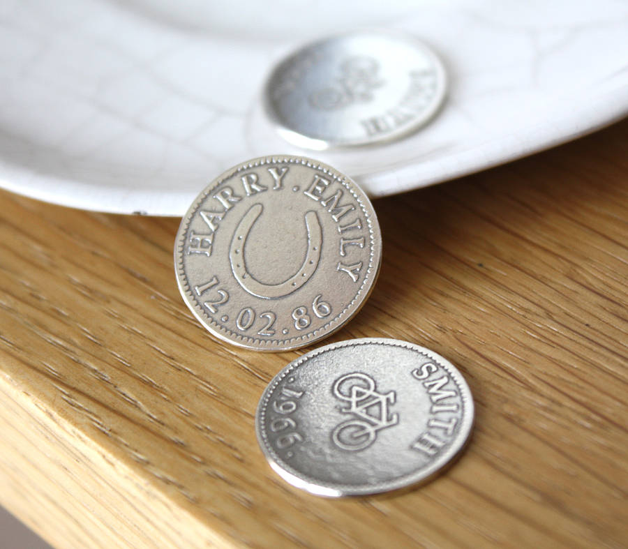personalised silver lucky keepsake coin by nicola crawford