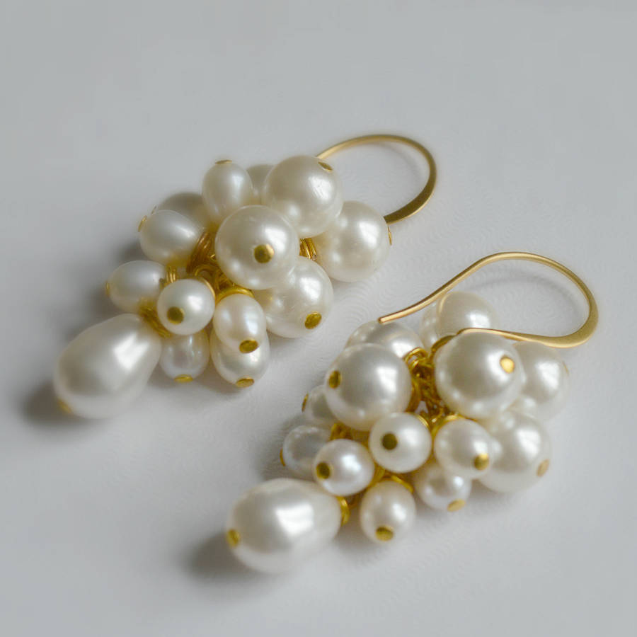 pearl cluster earrings by ps with love