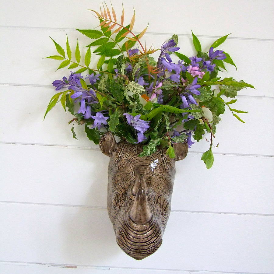 ceramic rhino wall vase by home & glory