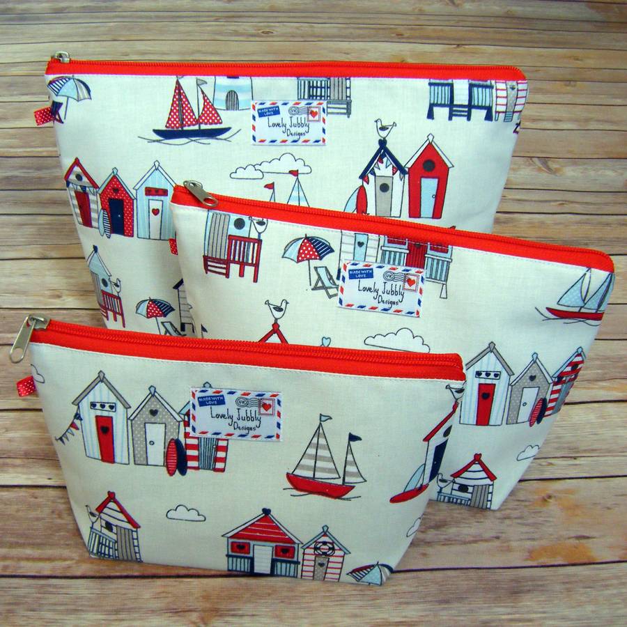 beach huts bunting nautical boat makeup wash bag by lovely jubbly