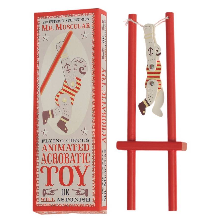 retro style strongman wooden trapeze toy by little baby company