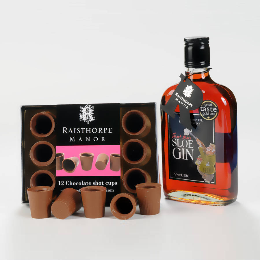 sloe gin and milk chocolate shot cups by raisthorpe manor fine foods