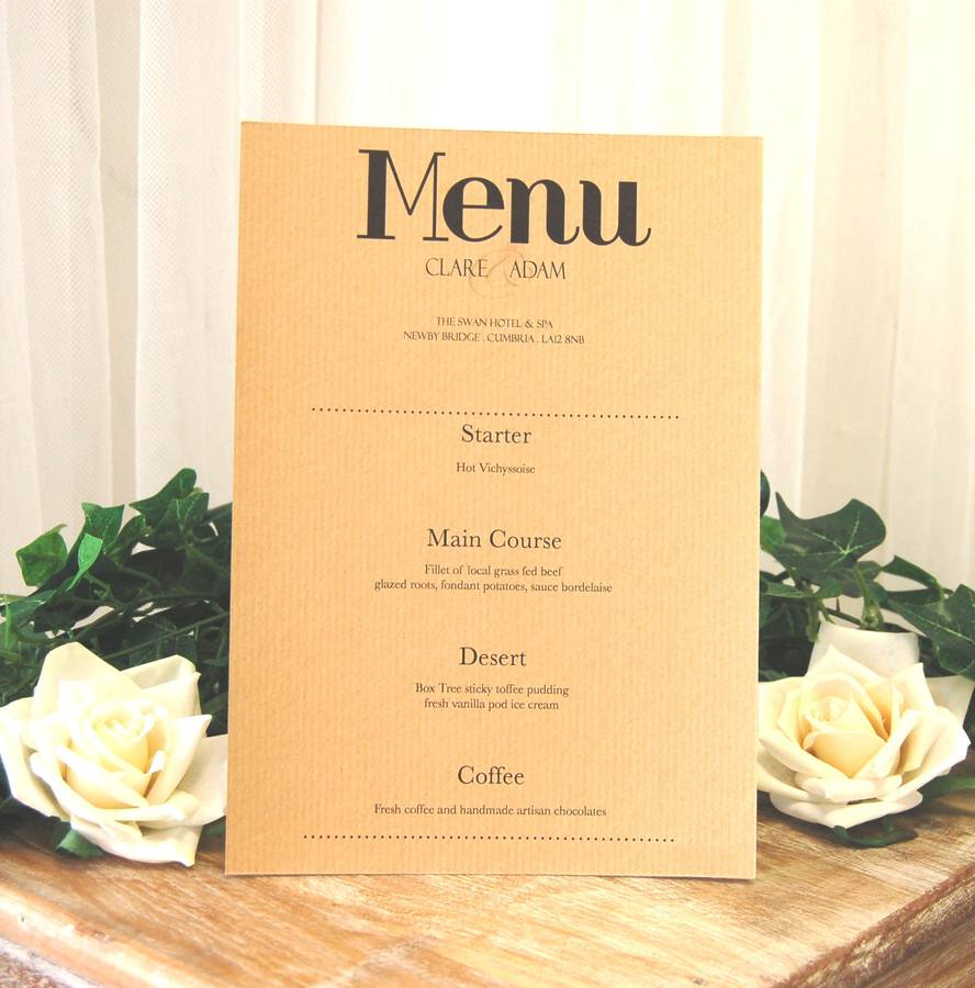 vintage print wedding breakfast menu by made with love designs ltd