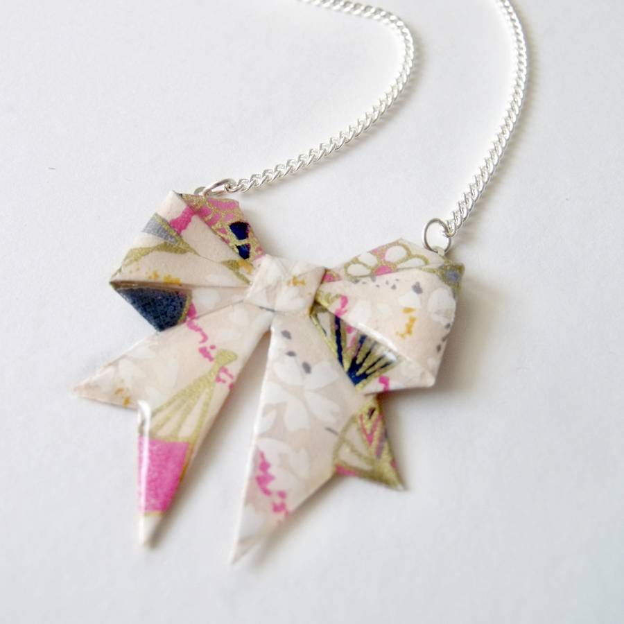 peach blush origami paper bow necklace by matin lapin