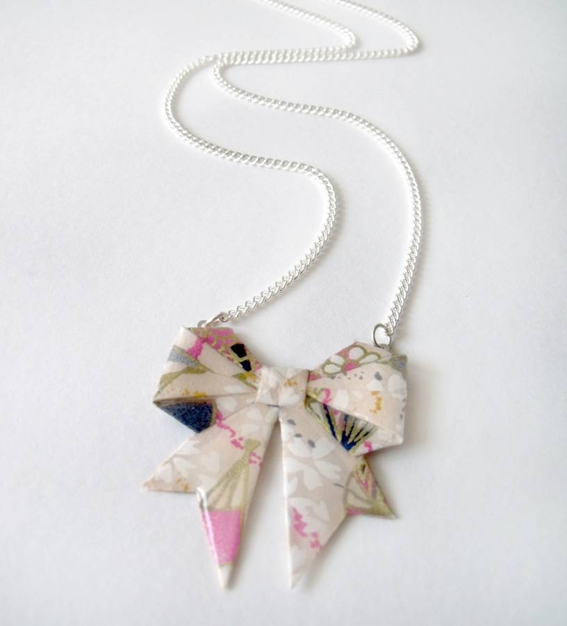 peach blush origami paper bow necklace by matin lapin