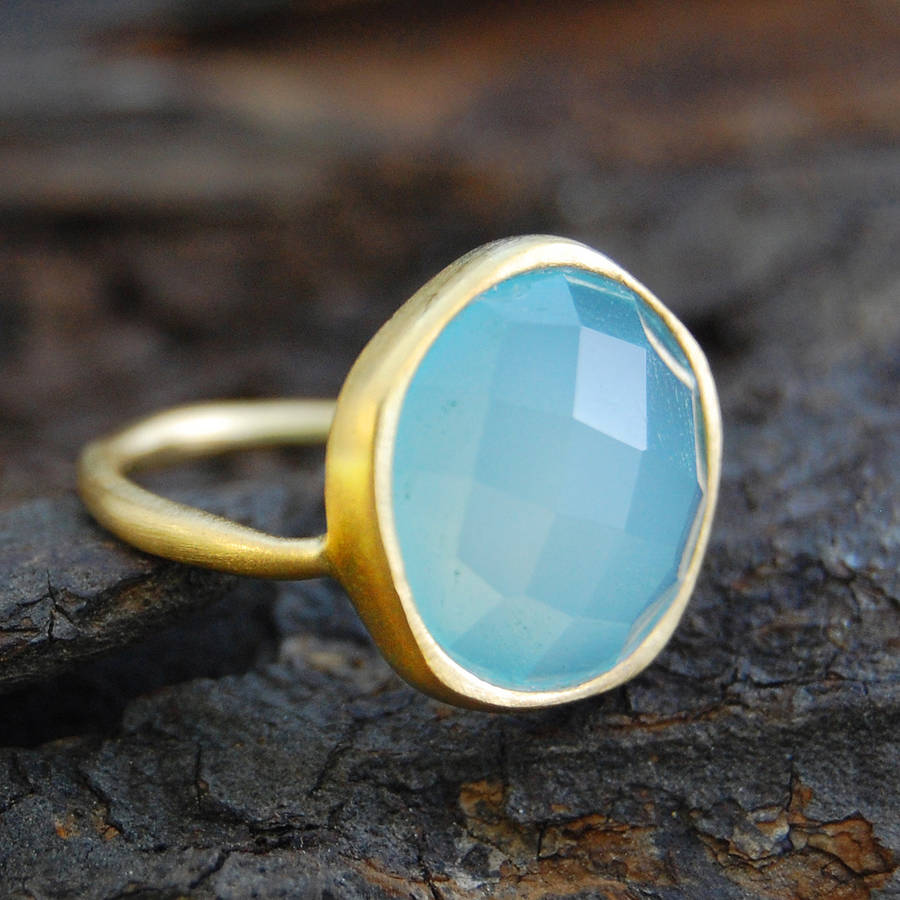 aqua chalcedony gold semi precious ring by embers gemstone jewellery