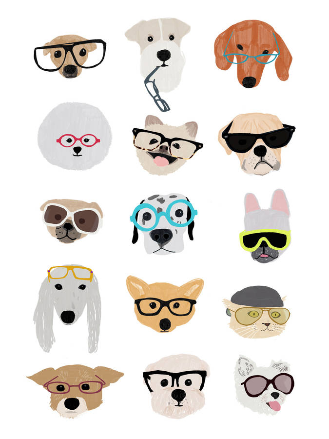 dogs with glasses greeting card by hanna melin
