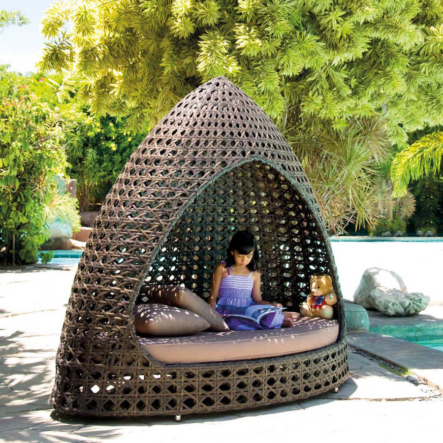 ocean wave rattan relax hut with cushion by out there exteriors