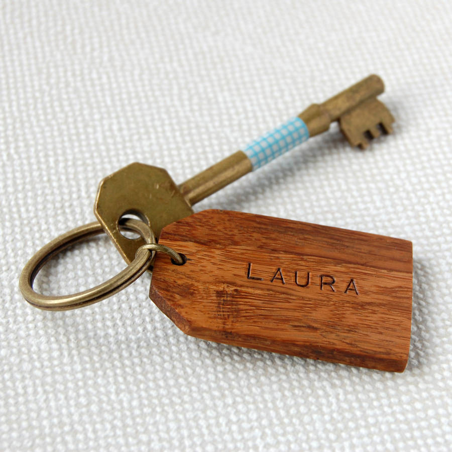 personalised wooden luggage tag keyring by clara and macy