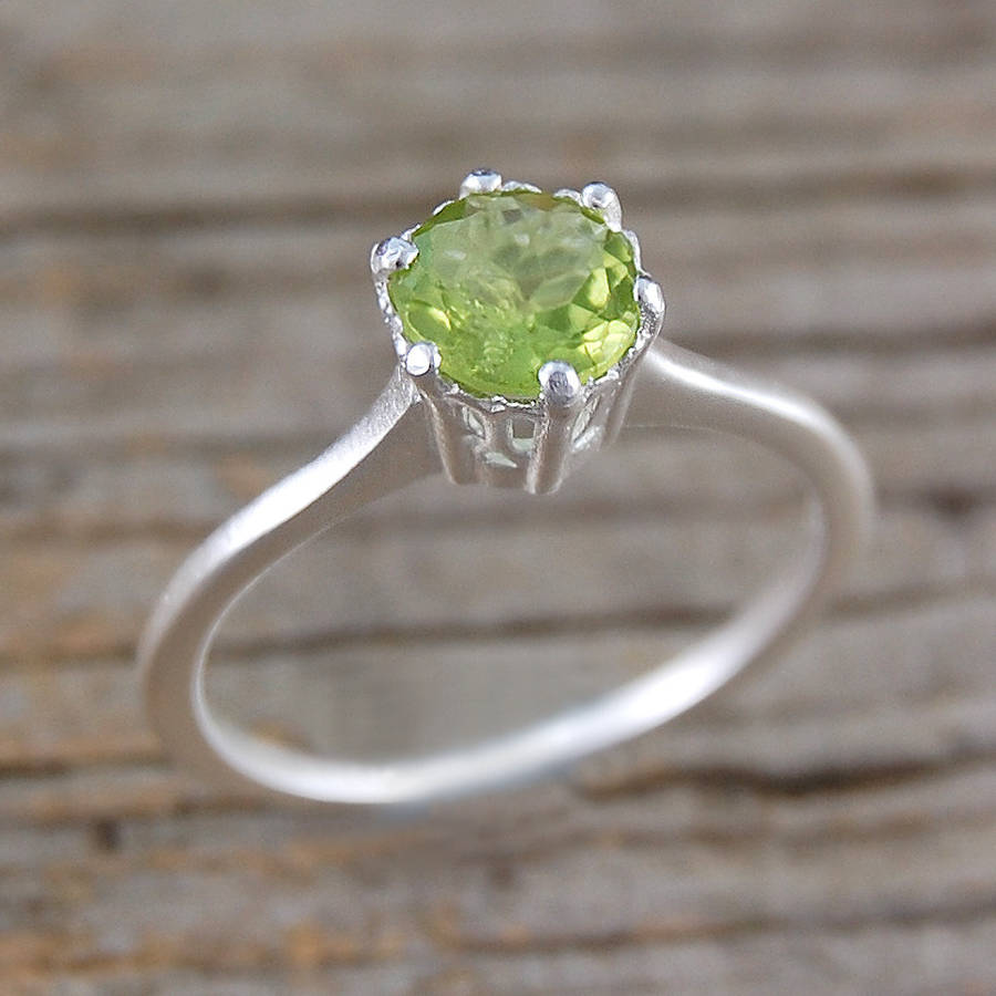 peridot solitaire engagement sterling silver ring by embers gemstone
