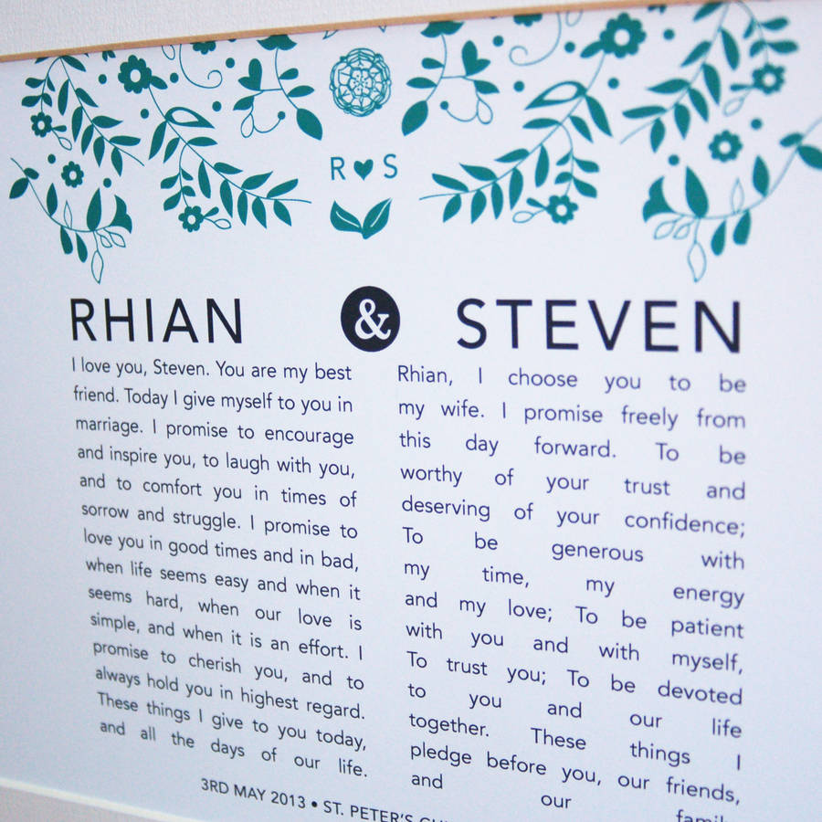 Personalised Bride And Groom Wedding Vow Print By Ant Design Ts 4921