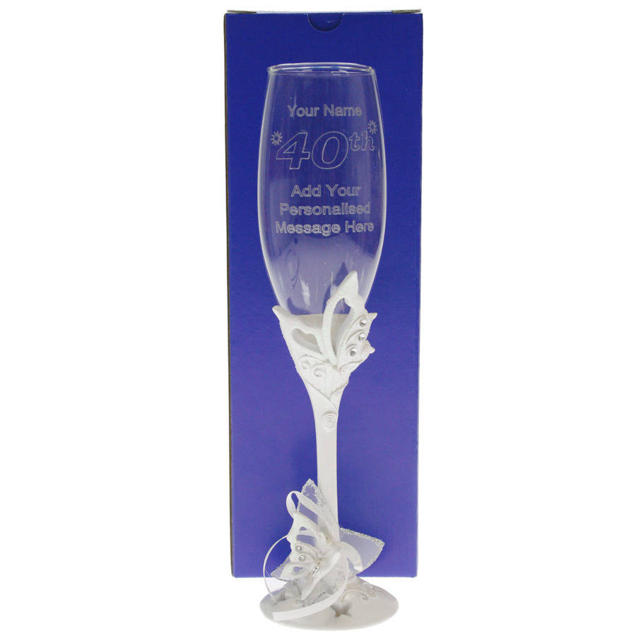 personalised 40th birthday champagne flute butterfly by