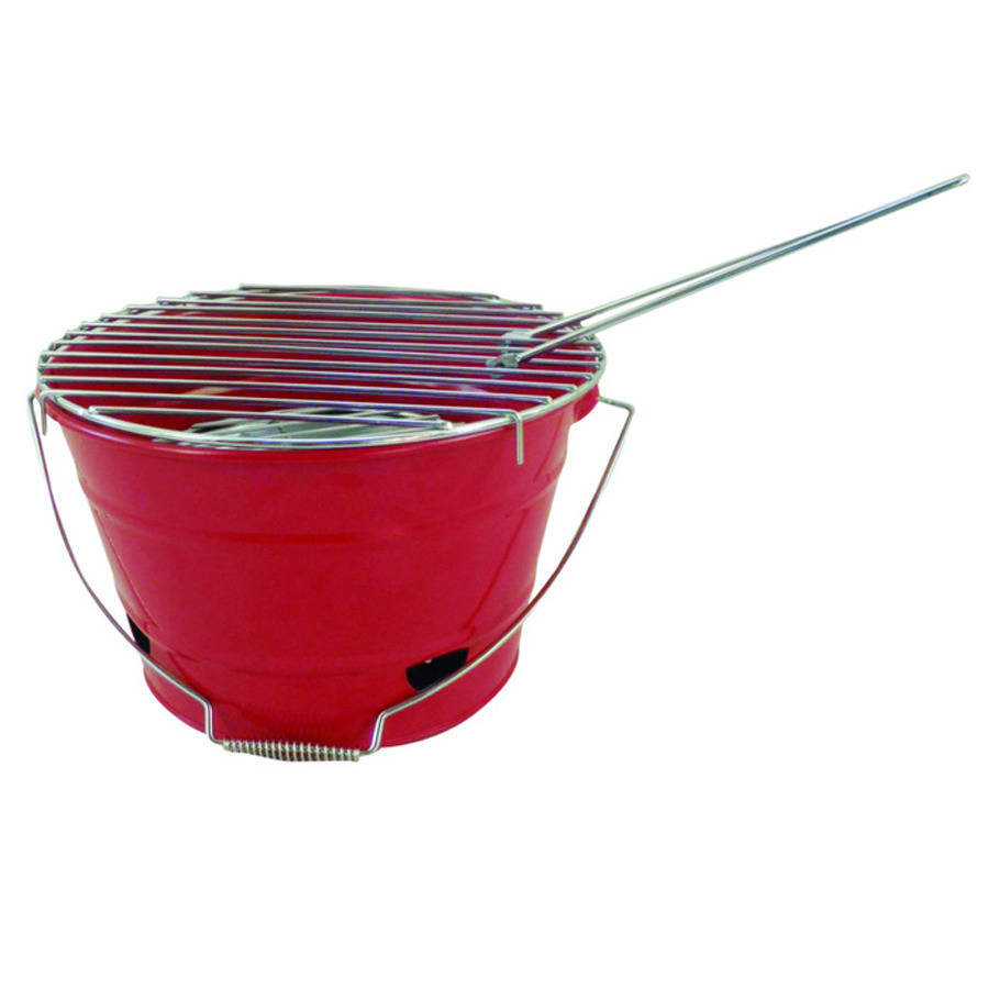red portable bucket barbecue by garden selections