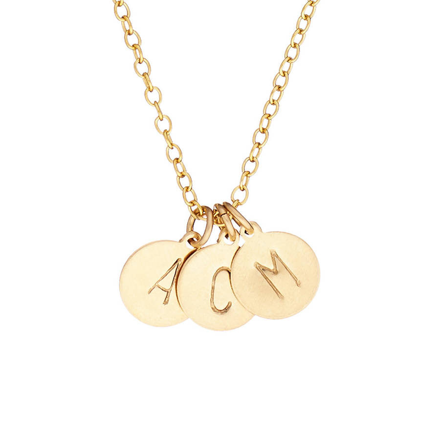 14k gold fill initial disc necklace with three initials by chupi | 0