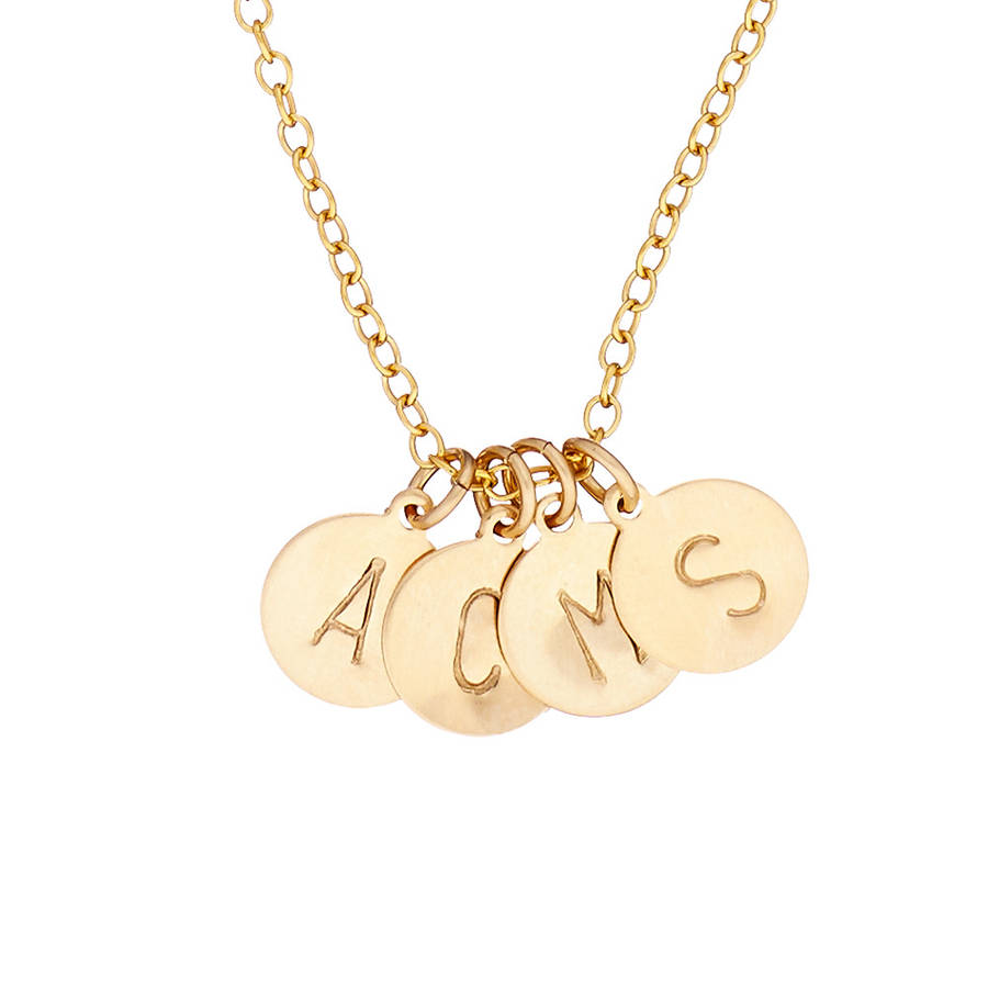 14k gold fill initial disc necklace with four initials by chupi | wcy.wat.edu.pl