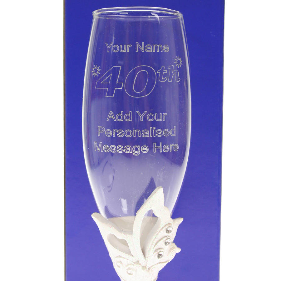 personalised 40th birthday champagne flute butterfly by