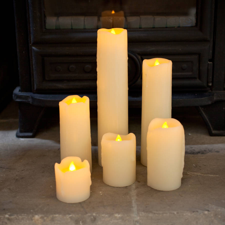 set of six skinny battery led candles by lights4fun