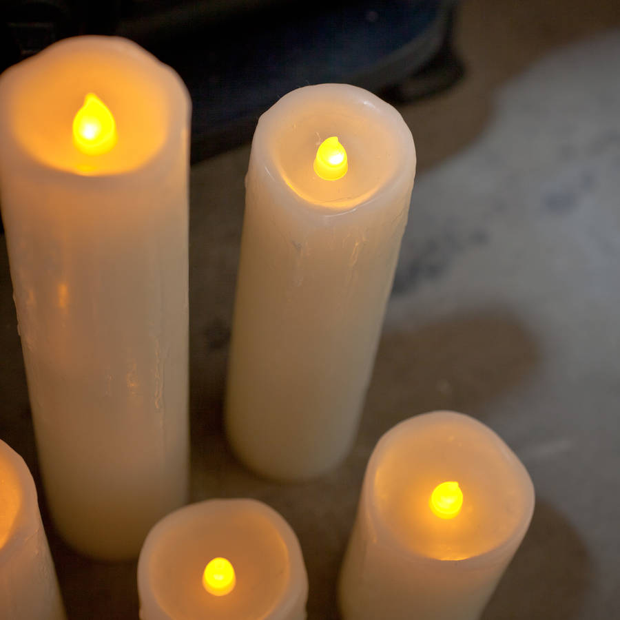 set of six skinny battery led candles by lights4fun