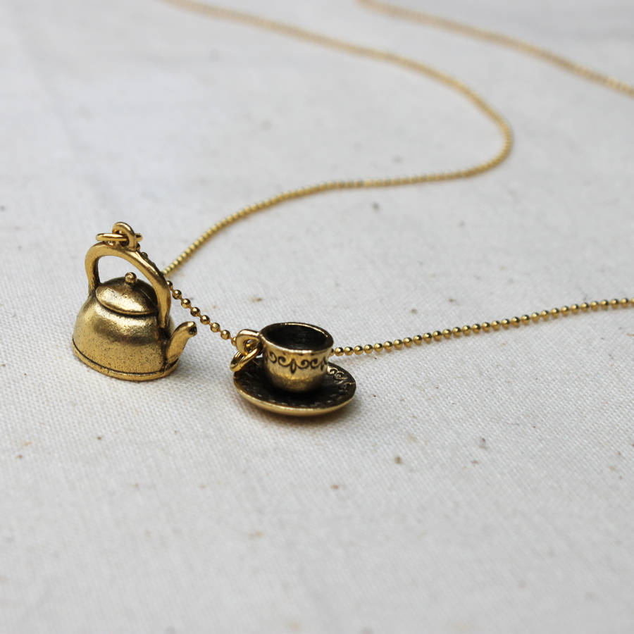tea cup and pot charm necklace by jamie london
