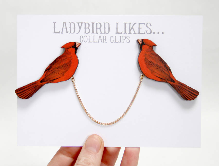 red cardinal bird collar clips by ladybird likes
