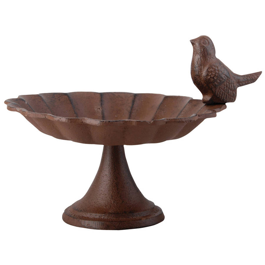 cast iron bird bath by the orchard
