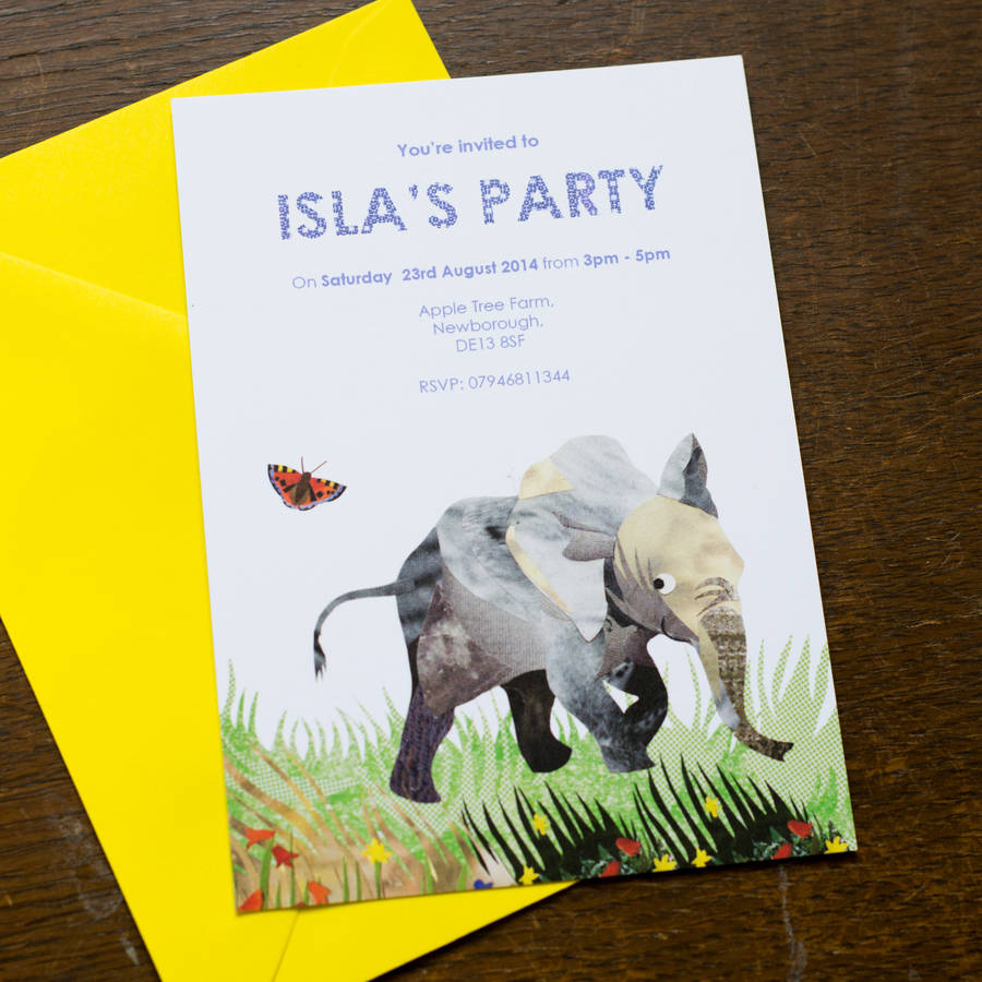 personalised children's elephant invitations by kate slater