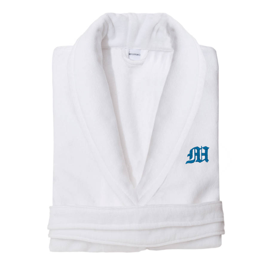 monogrammed personalised velour bath robe by the fine cotton company