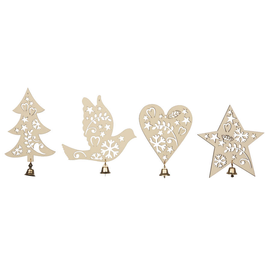 cream wooden christmas decorations set of four by the christmas home