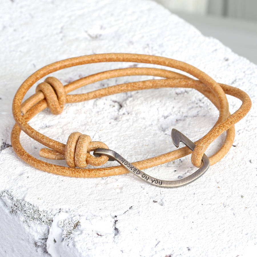 personalised men's tan leather cord and hook bracelet by lisa angel