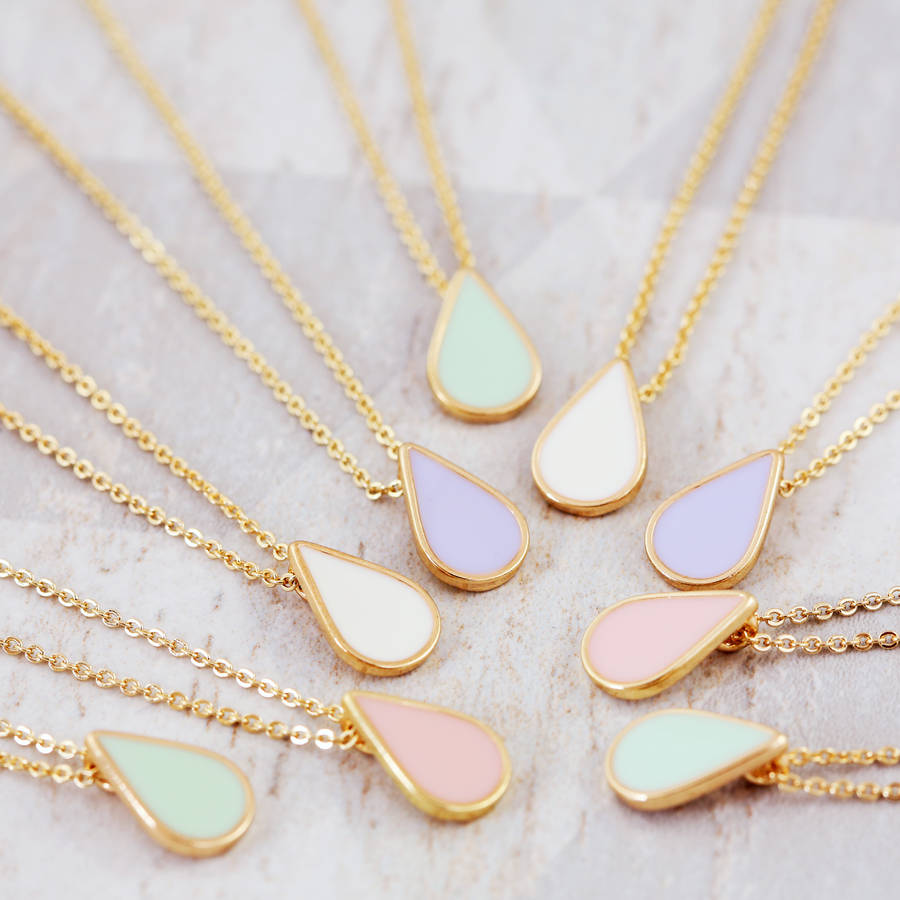 delicate pastel teardrop necklace by j&s jewellery