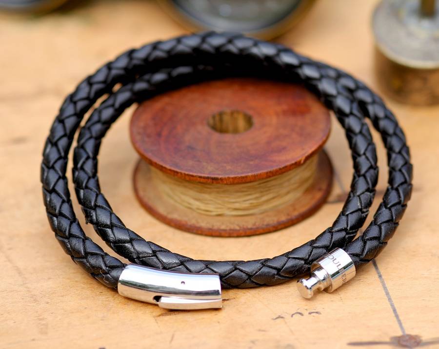 black plaited mens wrap bracelet by joulberry