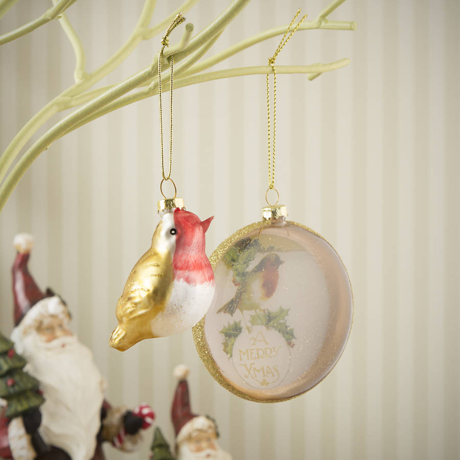 vintage robin glass christmas bauble by the christmas home