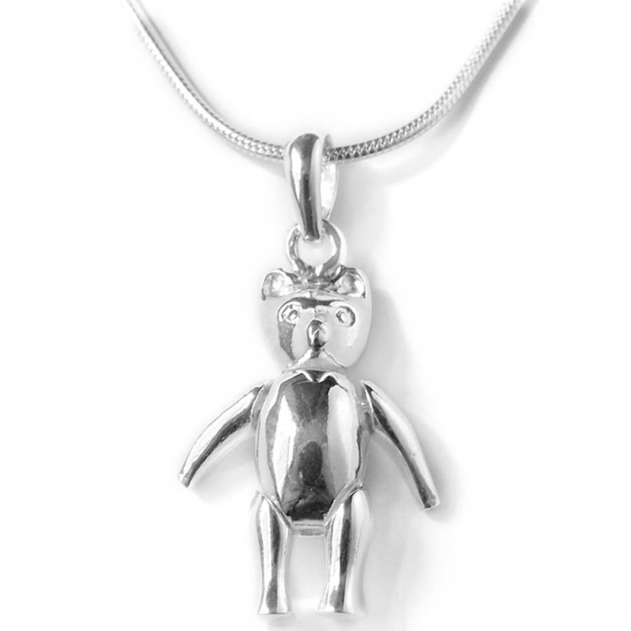 sterling silver christening teddy necklace by tales from the earth