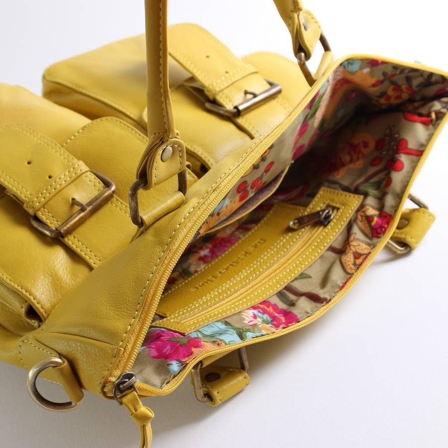 yellow leather tote handbag by the leather store
