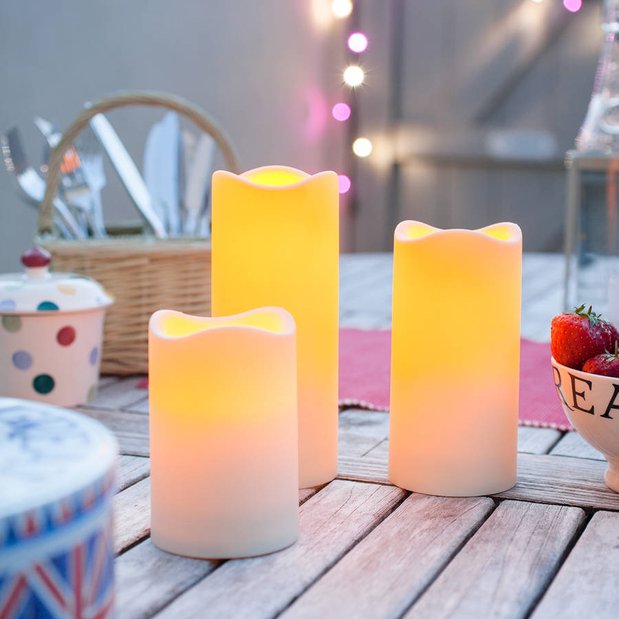 set of three outdoor battery led candles by lights4fun
