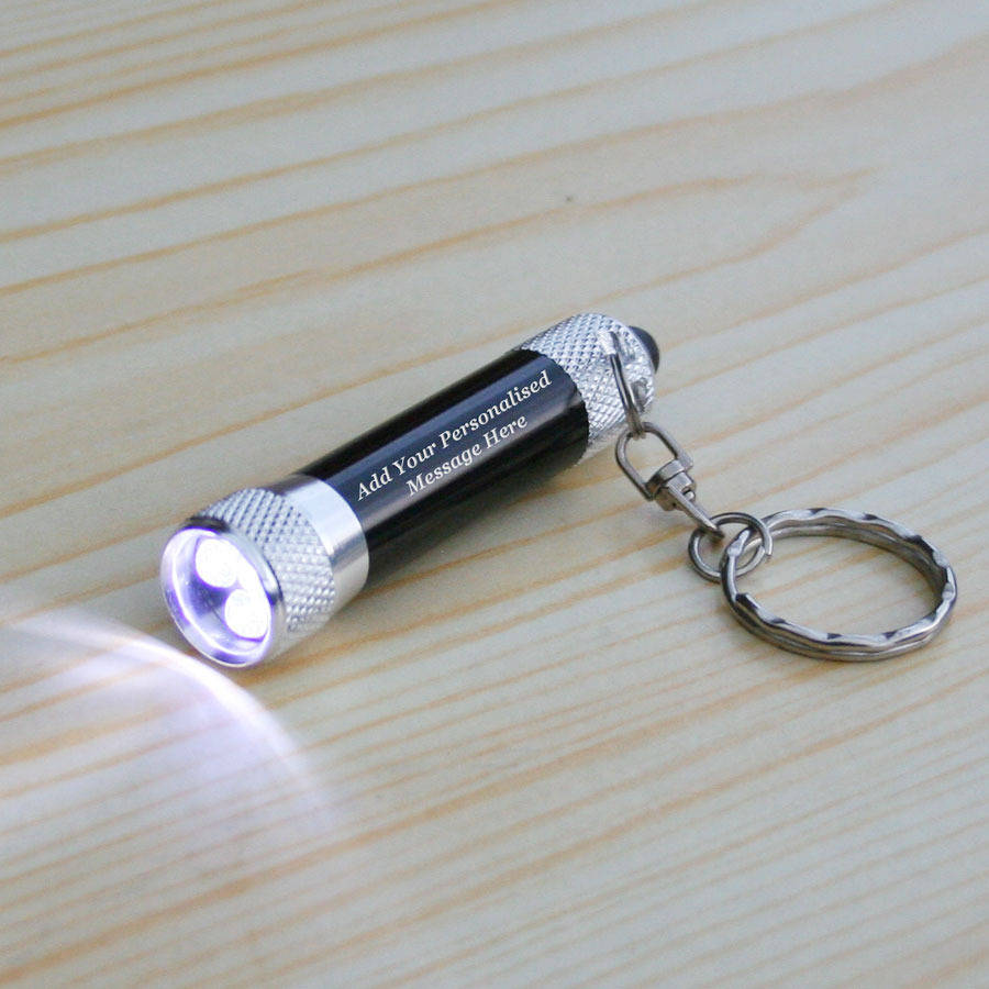 personalised led mini torch keyring black by