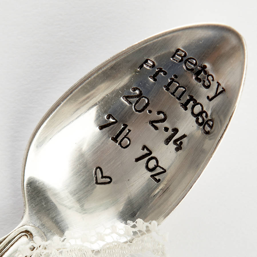personalised christening vintage silver plated spoon by pink biscuits