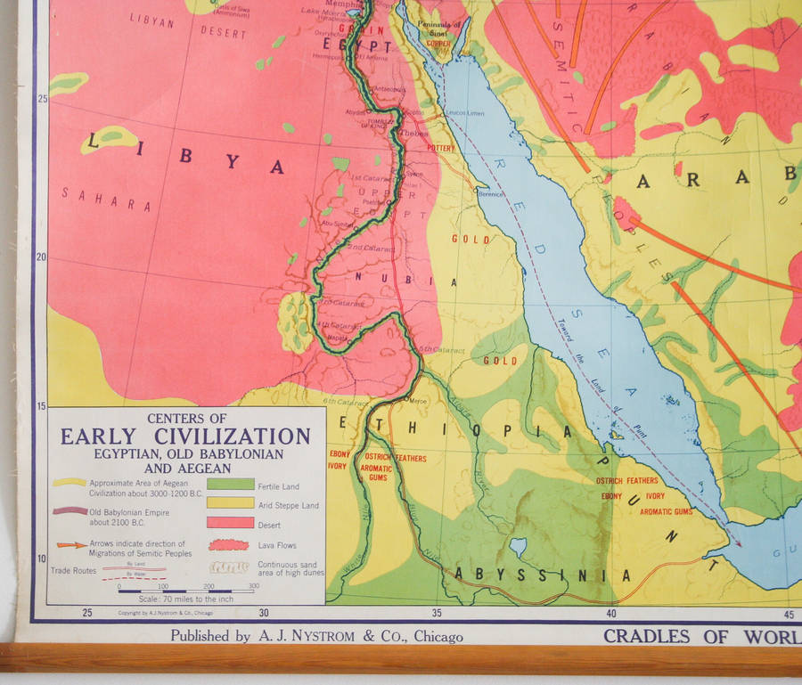 vintage map, cradles of civilization by bonnie and bell