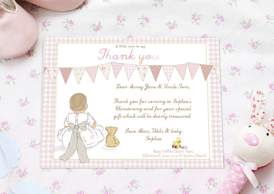 christening thank you note cards 'my bow' by lily summery