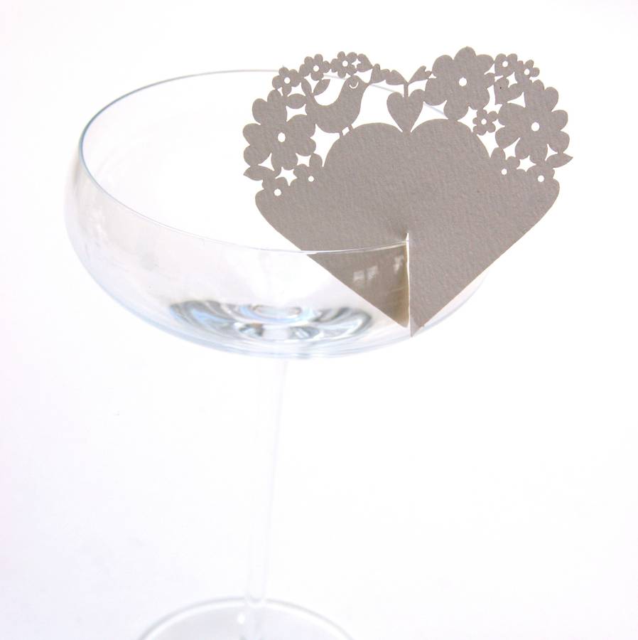 wedding place card glass percher laser cut heart by the hummingbird