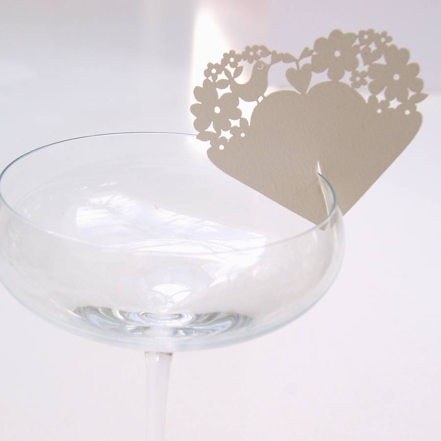 wedding place card glass percher laser cut heart by the hummingbird