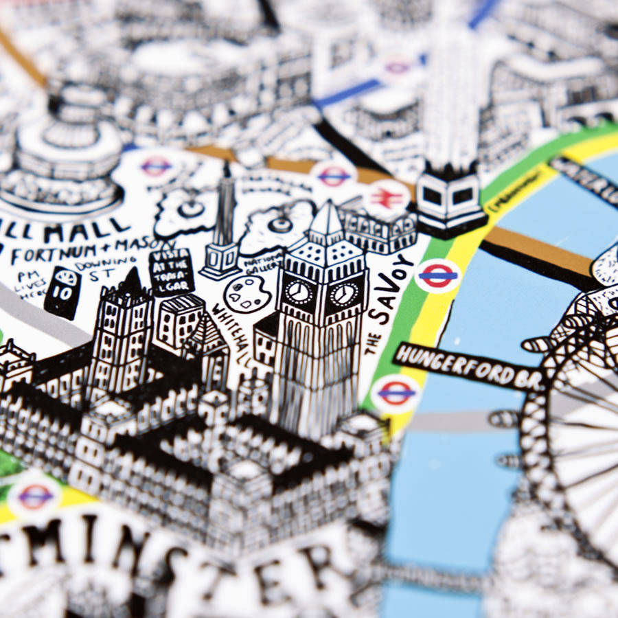 hand drawn map of london print by evermade | notonthehighstreet.com