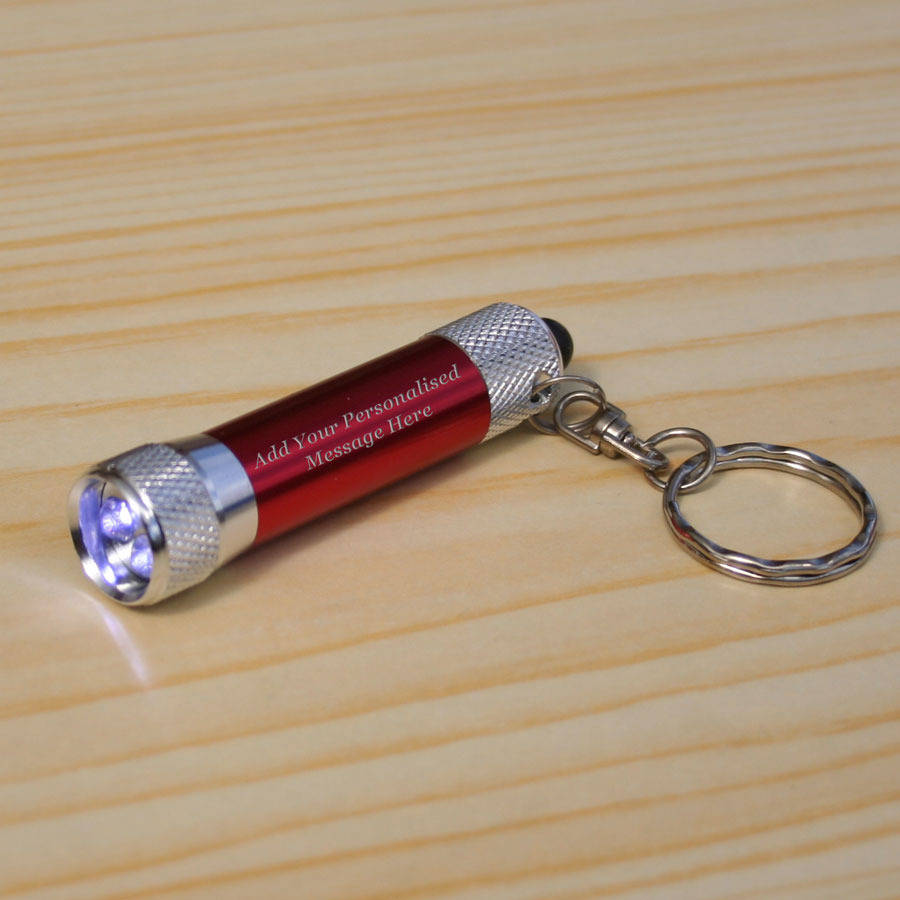 personalised led mini torch keyring black by