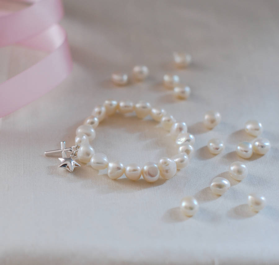 Christening bracelet cross and star charms