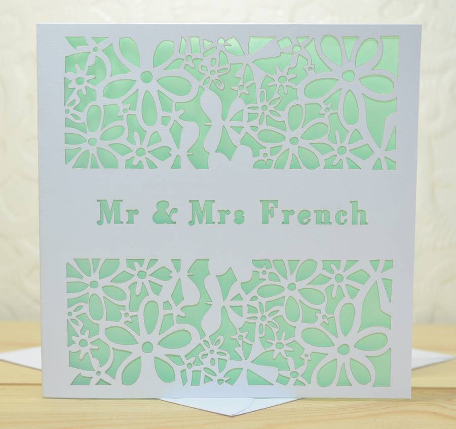 personalised laser cut wedding card by sweet pea design