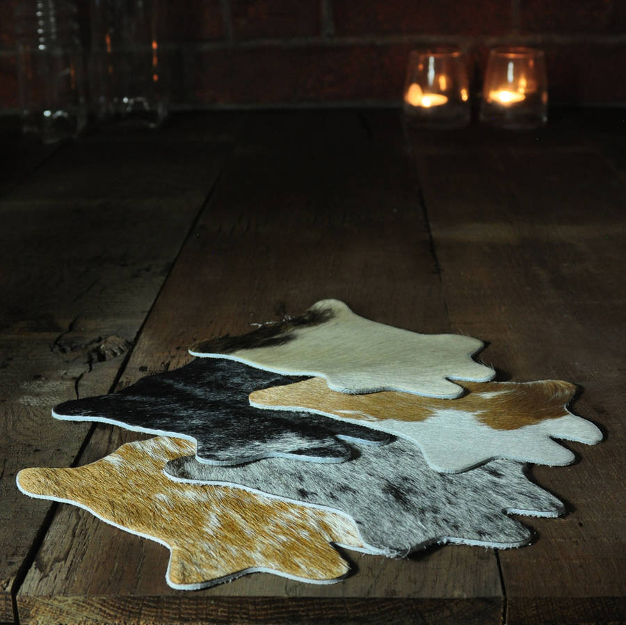 set of two cowhide coasters by bespoke barware