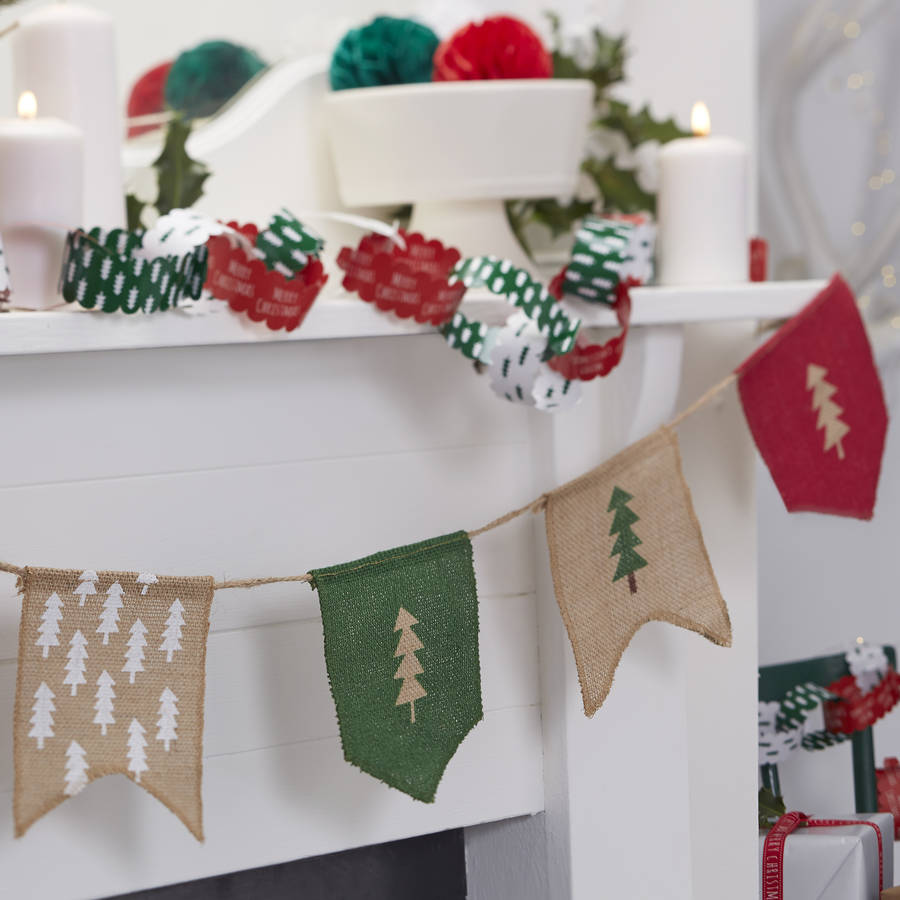 christmas hessian tree print bunting by ginger ray